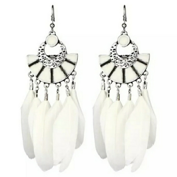 Jewelry - White Long Feather Earrings